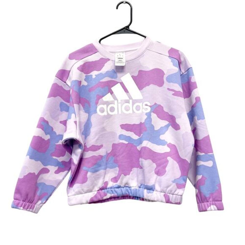 Adidas Kid's All Over Print Crew Neck Pullover Camo Purple Blue Pink Size L 14